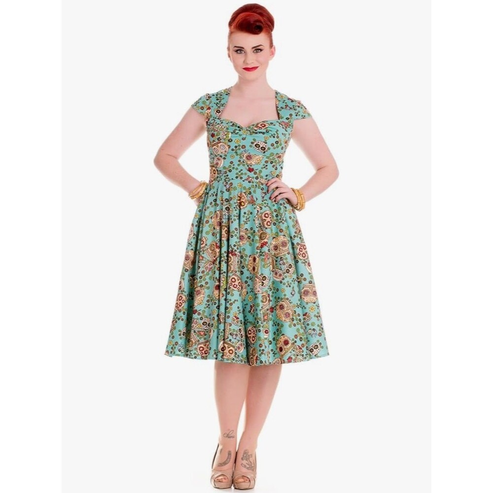 HELL BUNNY Sasha Calavera Day of The Dead Flower Sugar Skull Flare Party Dress